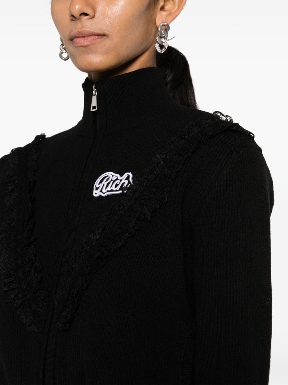 lace-trim cropped cardigan - 5