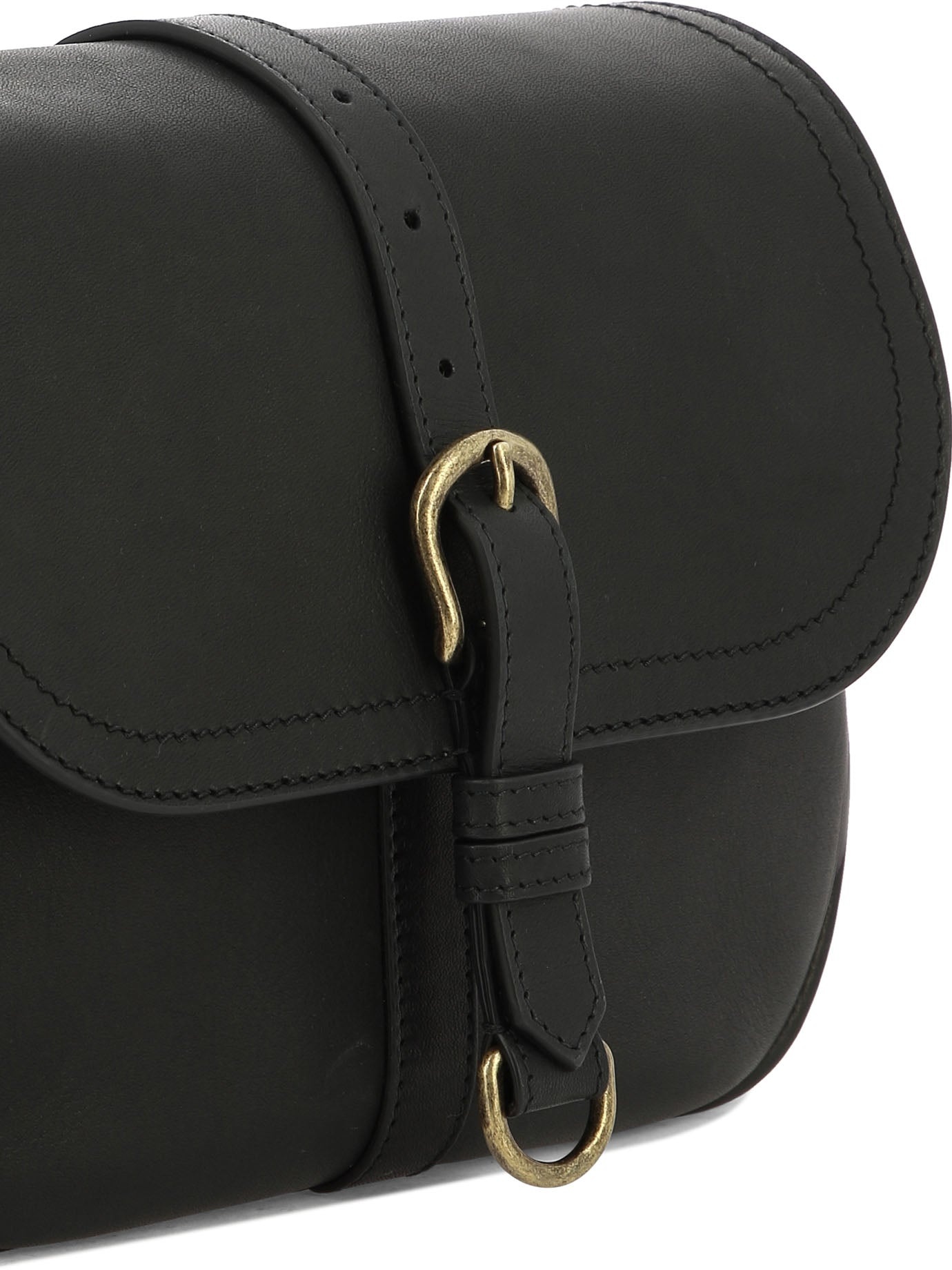 Medium Sally Bag in black leather with buckle and shoulder strap