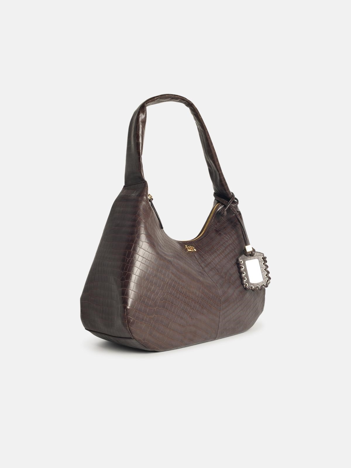 'BOU CROCO XXL' BROWN RECYCLED LEATHER BLEND BAG - 2