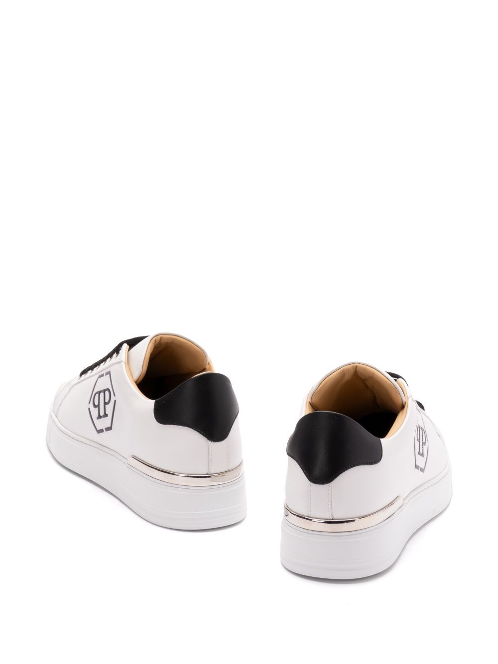 embossed leather trainers - 4