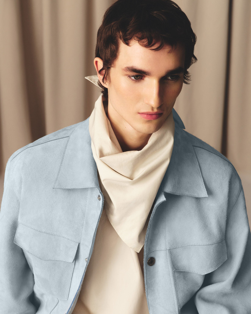 BLUE LEATHER TRUCKER JACKET 7