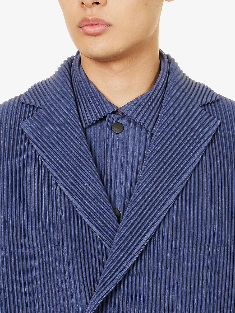 Pleated notched-lapel regular-fit knitted blazer - 5