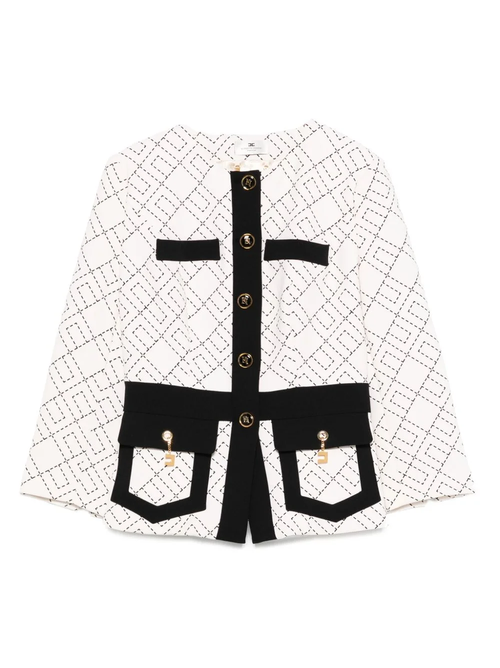 geometric-pattern button double-crepe jacket - 1