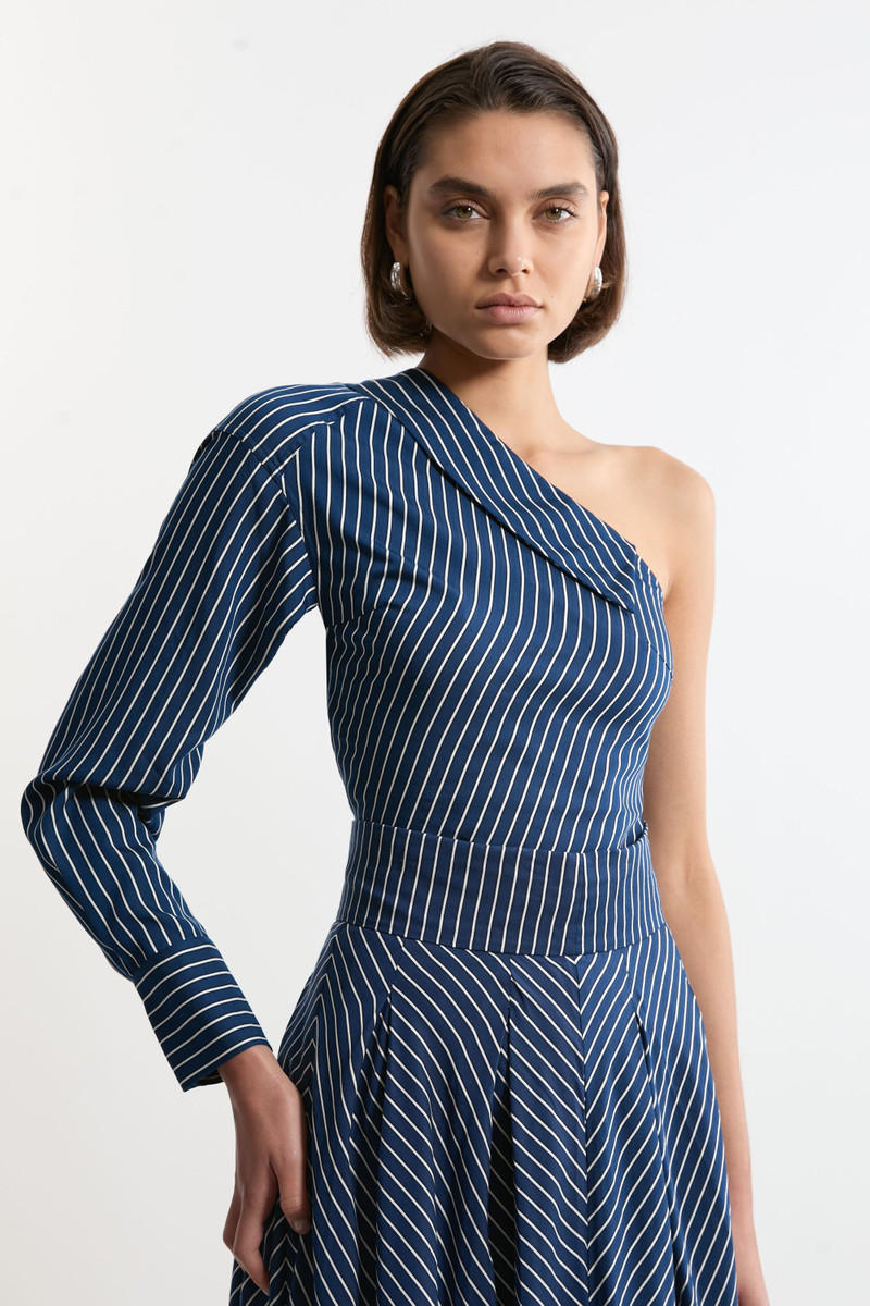 Tall Asymmetric Twill Striped Woven Long Sleeved Shirt 1