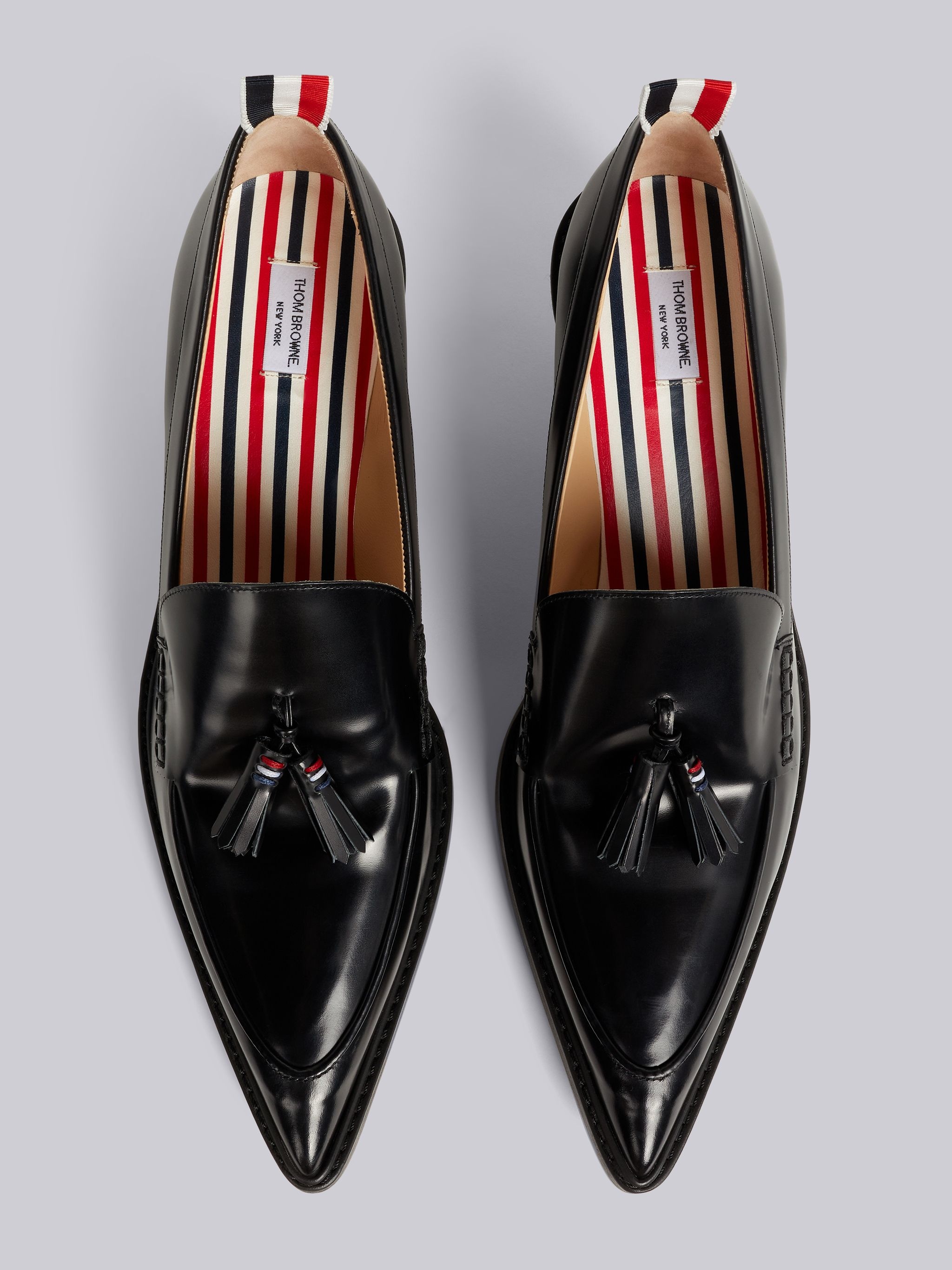 Black Calf Leather 50mm Curved Heel Tassel Loafer - 4