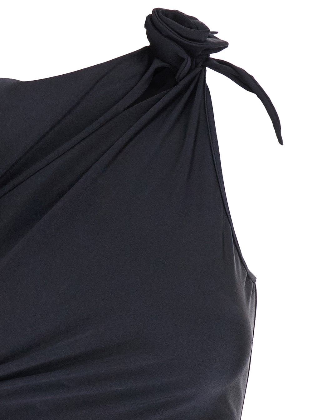 Coperni Women Black Asymmetric Sleeveless Mini Dress With Floral Detail And Cut-Out On The Front In  - 3