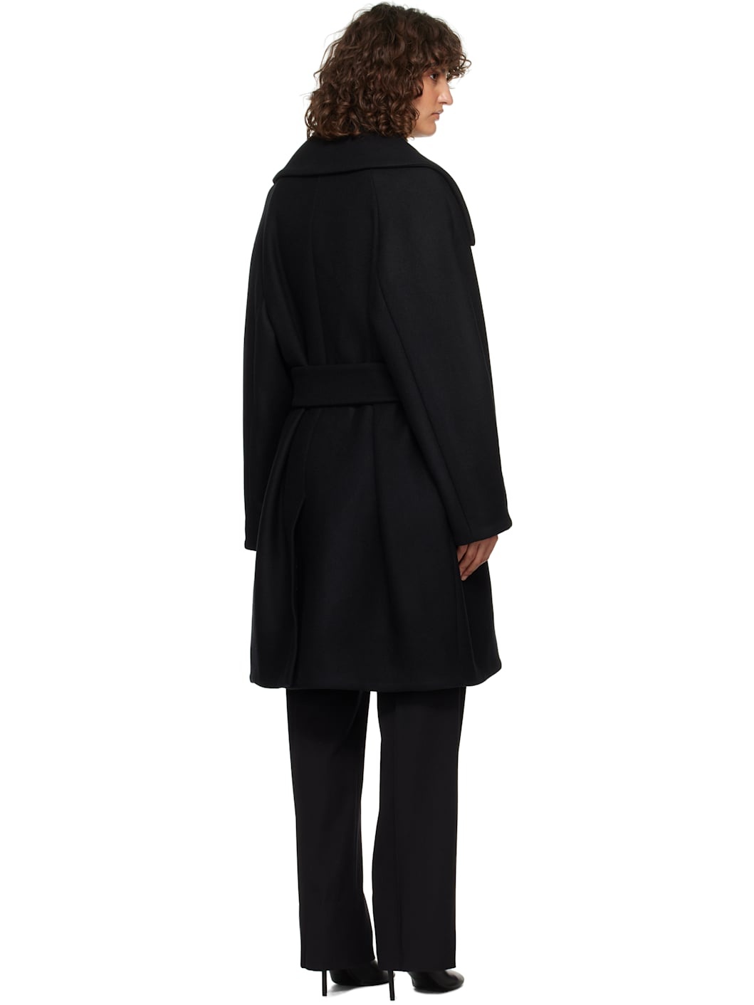 Black Oversized Belted Coat - 3