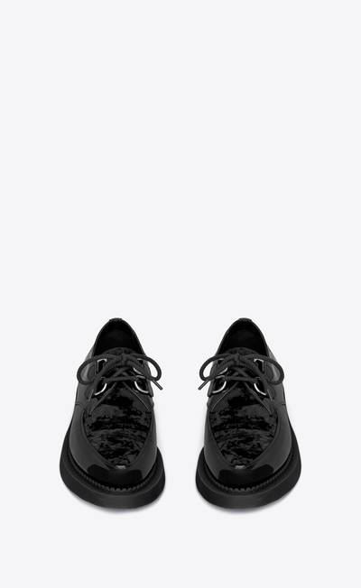 SAINT LAURENT teddy derbies in patent leather and velvet outlook