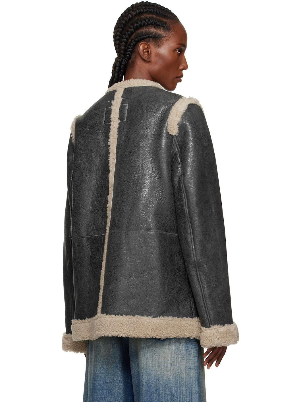 Black & Beige Sports Shearling Jacket - 3