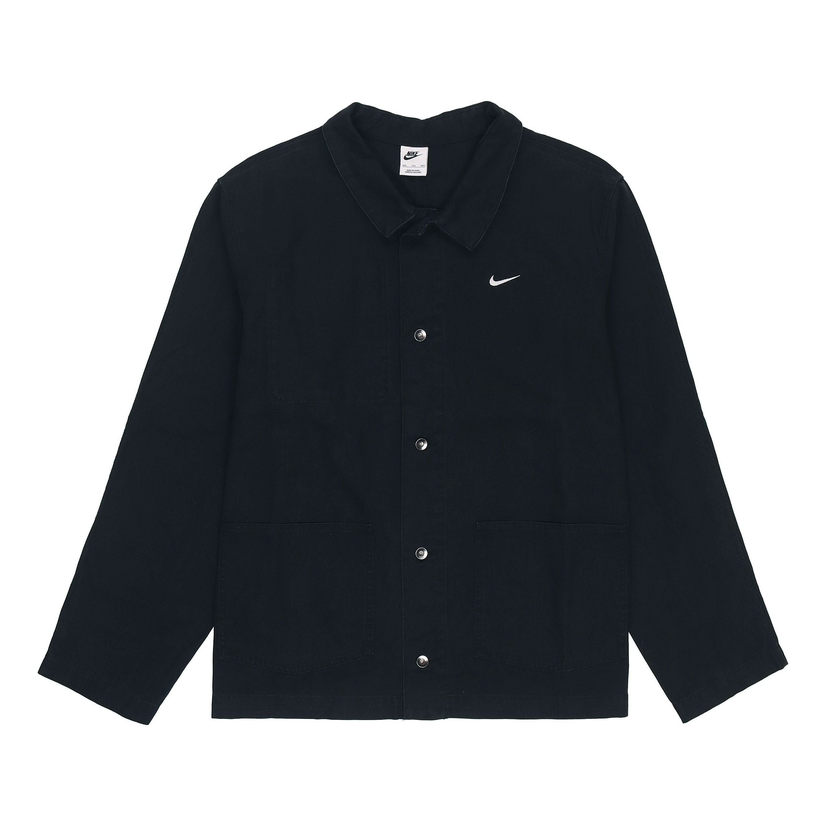 Men's Nike Solid Color Logo Lapel Casual Long Sleeves Autumn Black Jacket DQ5185-010 - 1