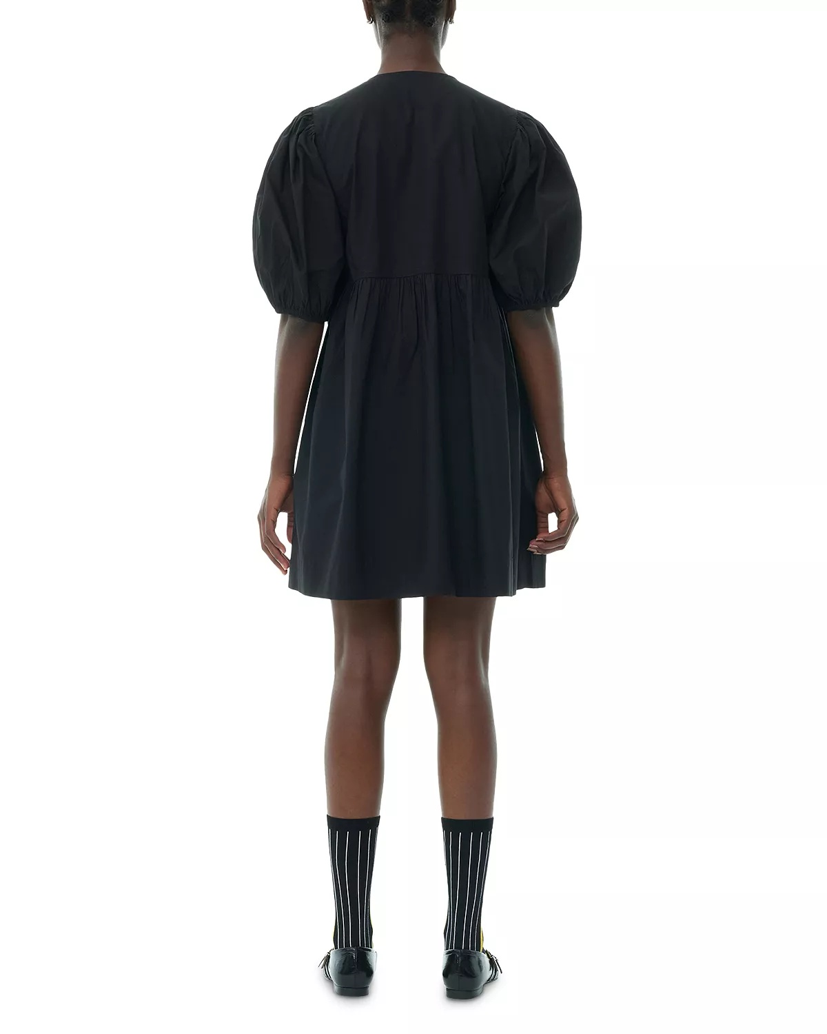 Black Cotton Poplin Tie String Mini Dress - 3