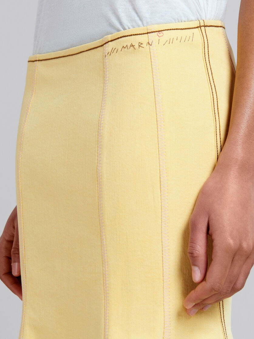 YELLOW ORGANIC DENIM MERMAID SKIRT WITH CONTRAST STITCHING - 4