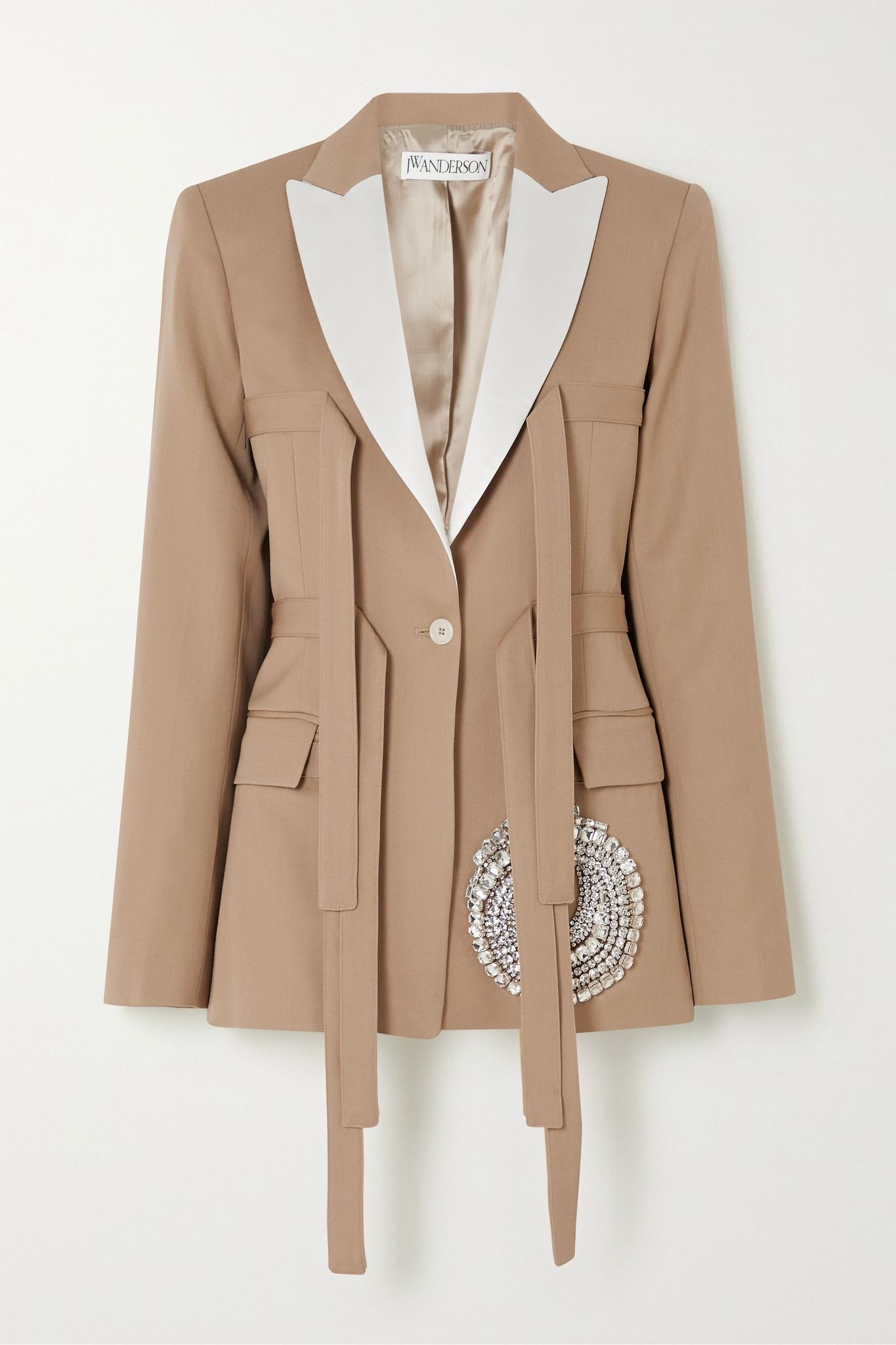 Crystal-embellished satin-trimmed wool-twill blazer - 1