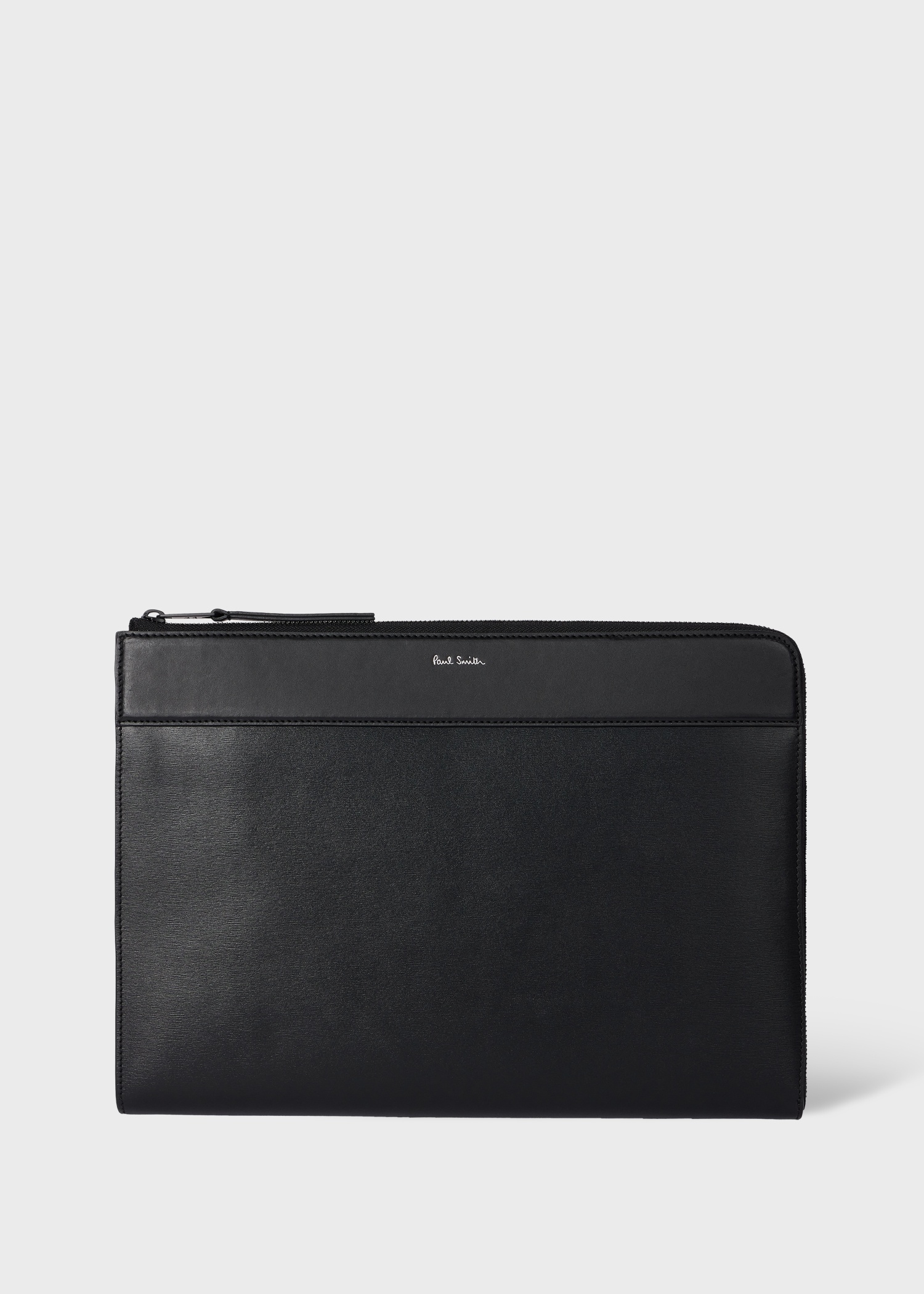 Black Straw-Grain Embossed Leather Laptop Case - 1
