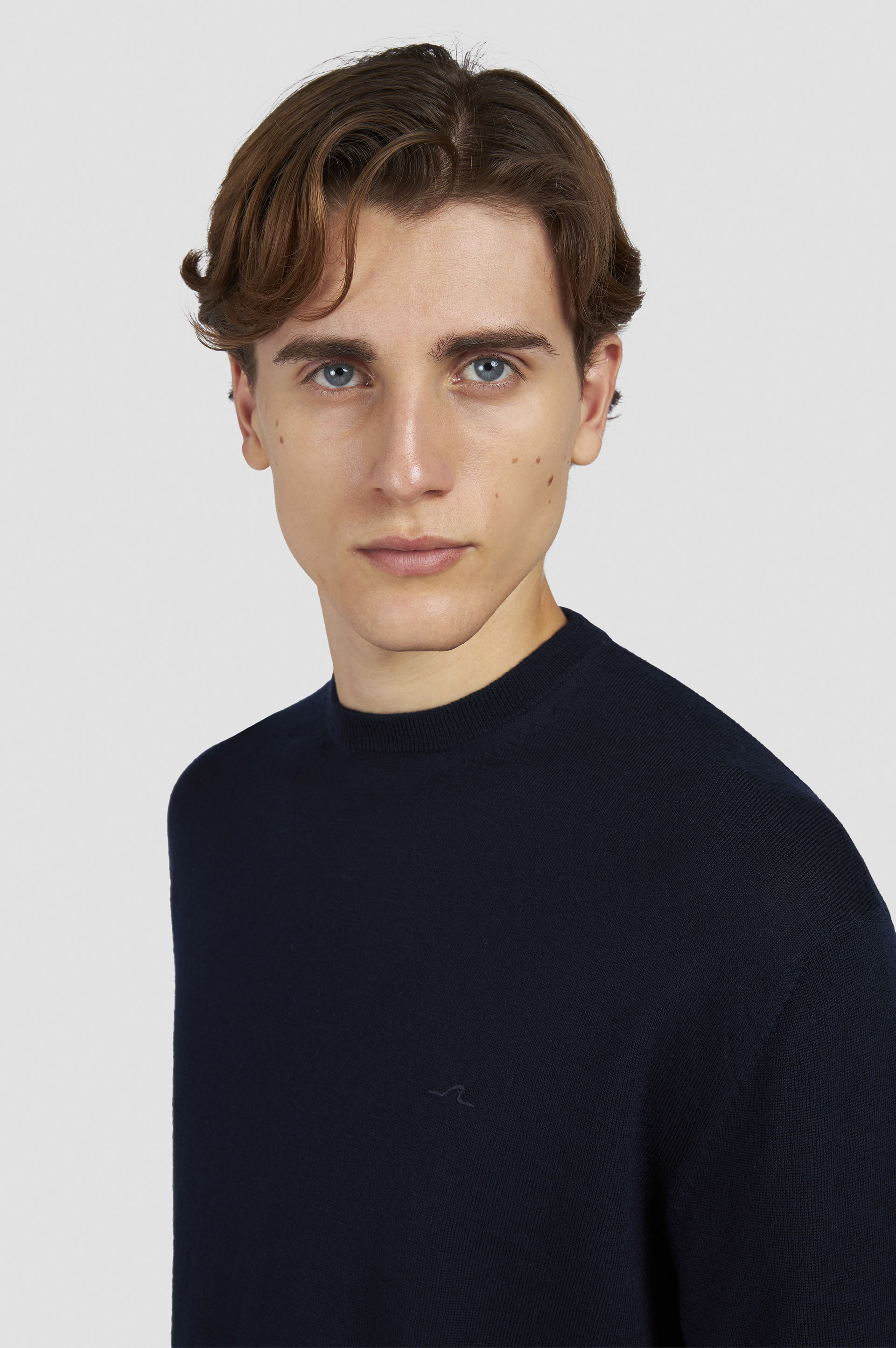 SOFT COOL TOUCH WOOL CREWNECK SWEATER WITH SHARK FIN EMBROIDERY - 4