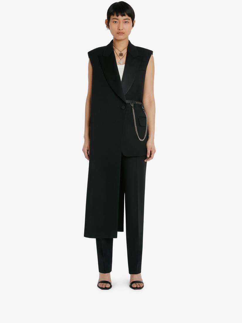 Sleeveless Drape Tuxedo Jacket in Black - 2