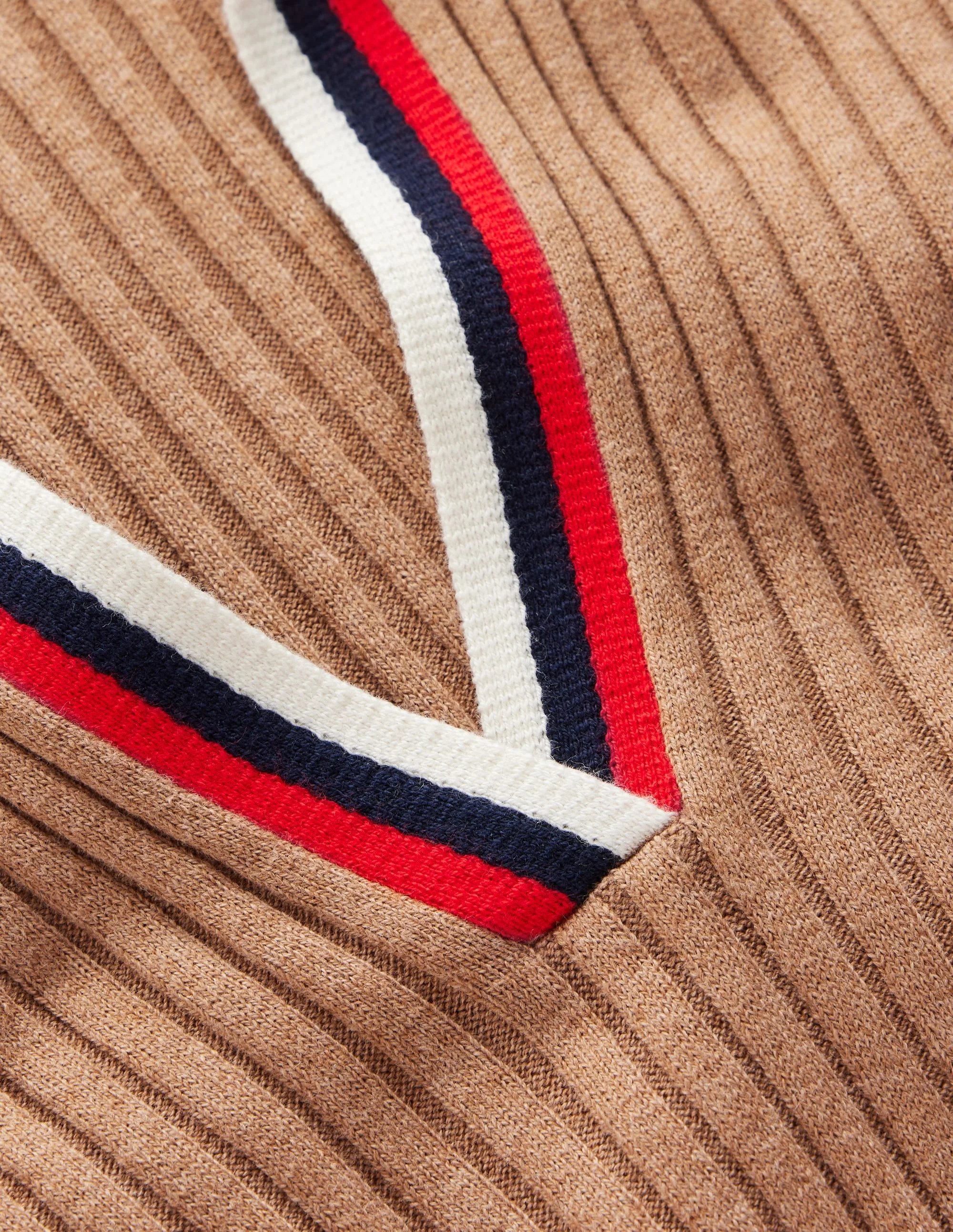 Ribbed Henley Knitted Dress-Camel Melange - 1