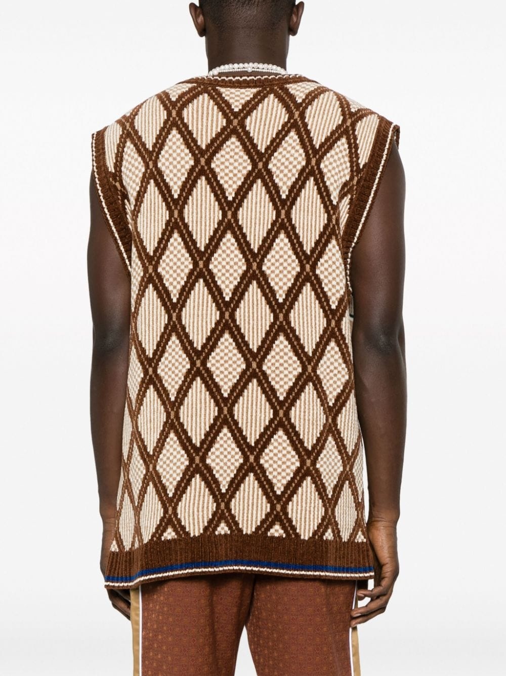 geometric-pattern V-neck vest - 4