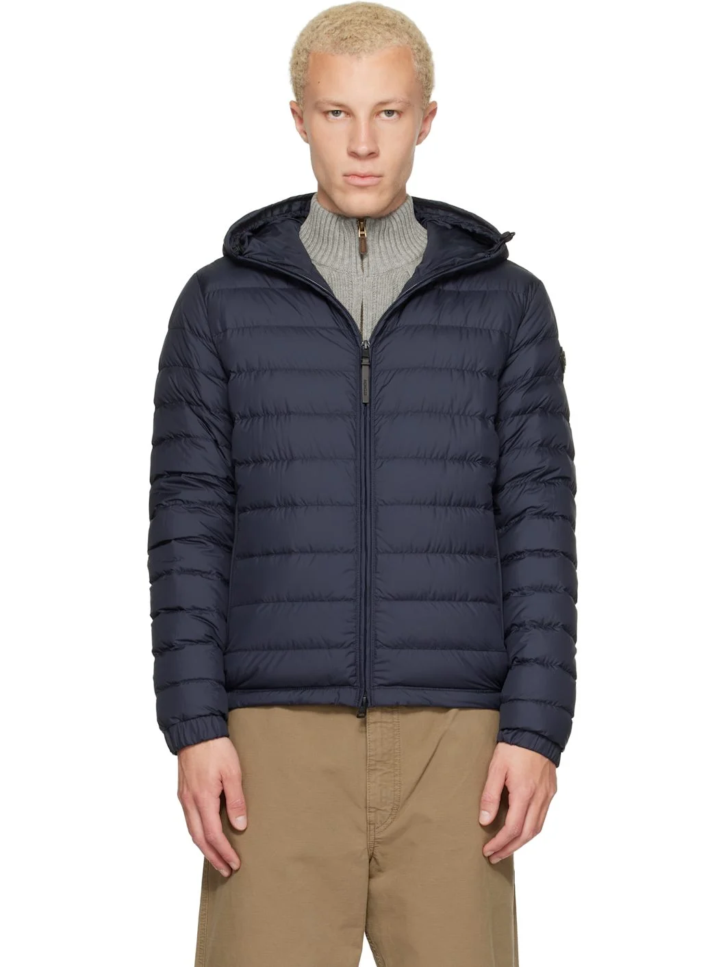 Navy Solienn Hooded Short Down Jacket - 1