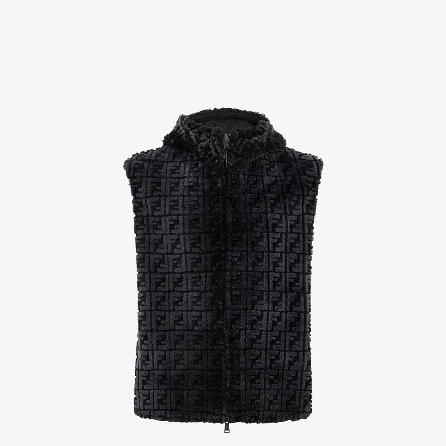 Black shearling gilet - 1