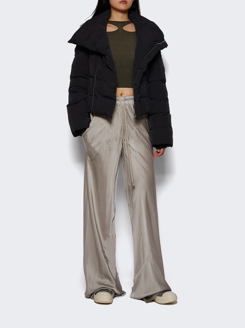 Slashed Long Sleeve Cropped Sweater Bosco Green - 5