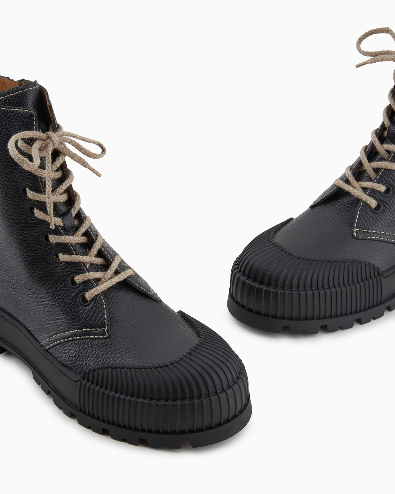 Tumbled-leather lace-up ankle boots with rubber details - 4