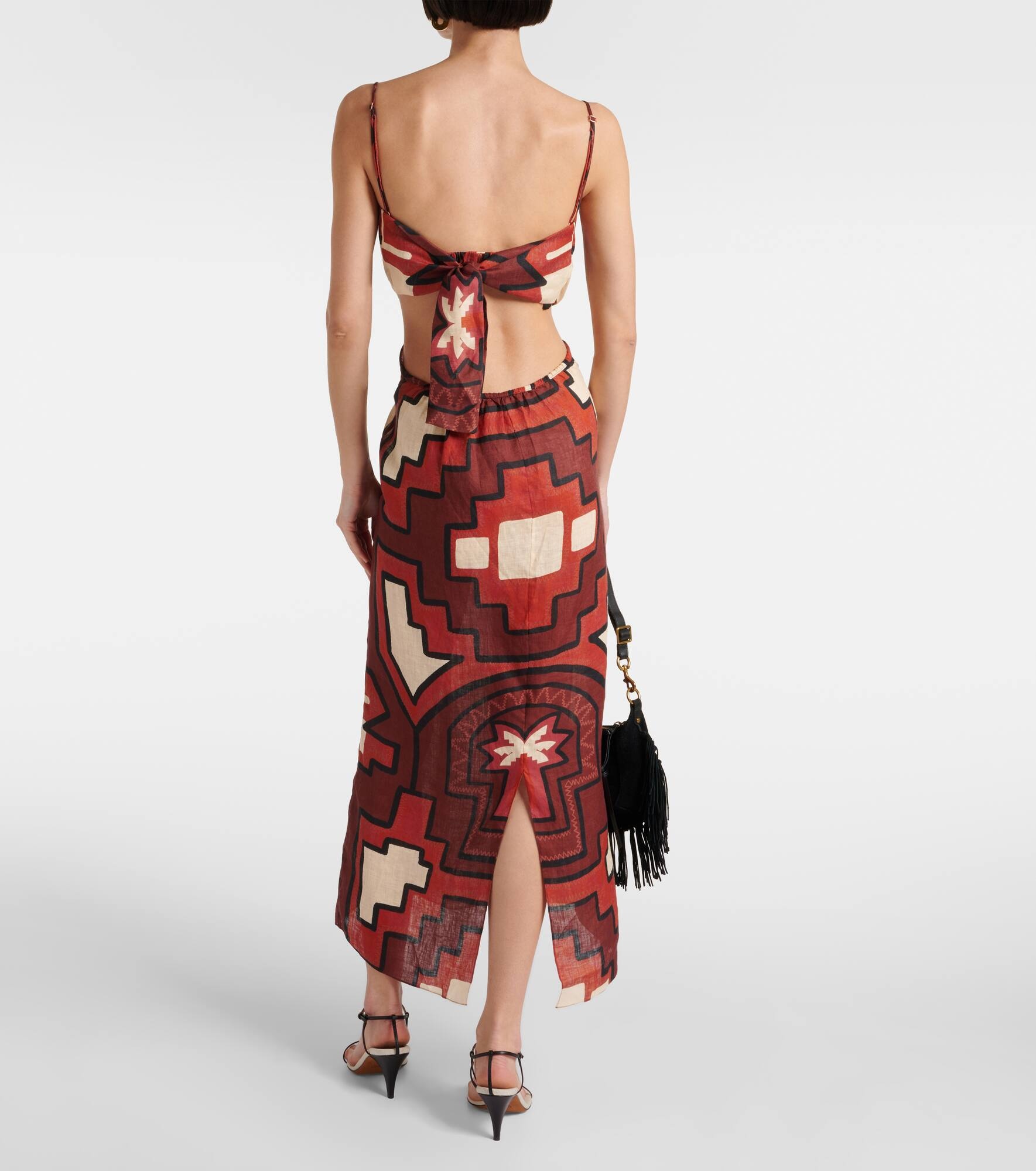 Printed cutout linen midi dress - 3