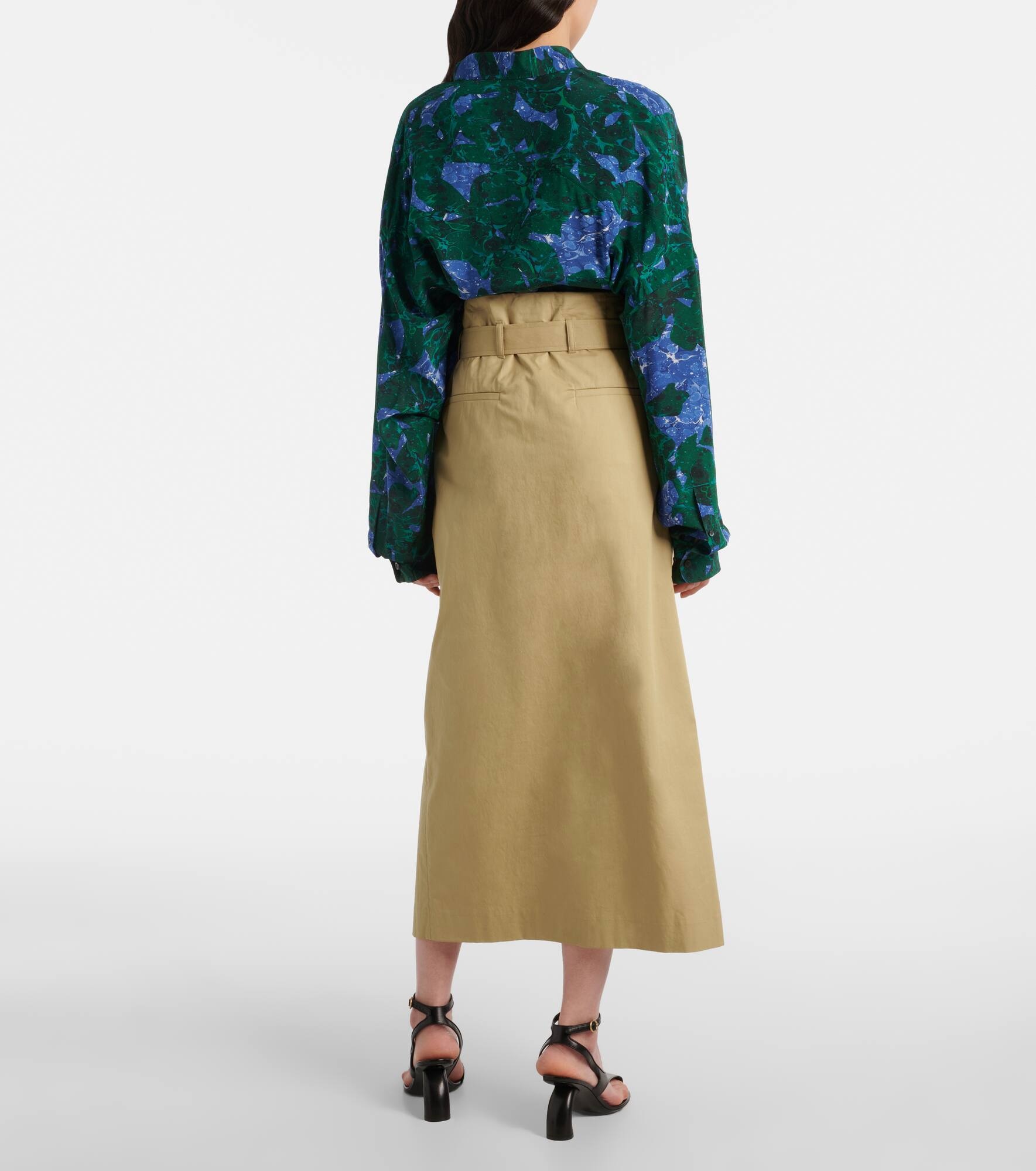 Belted pleated cotton midi skirt - 3