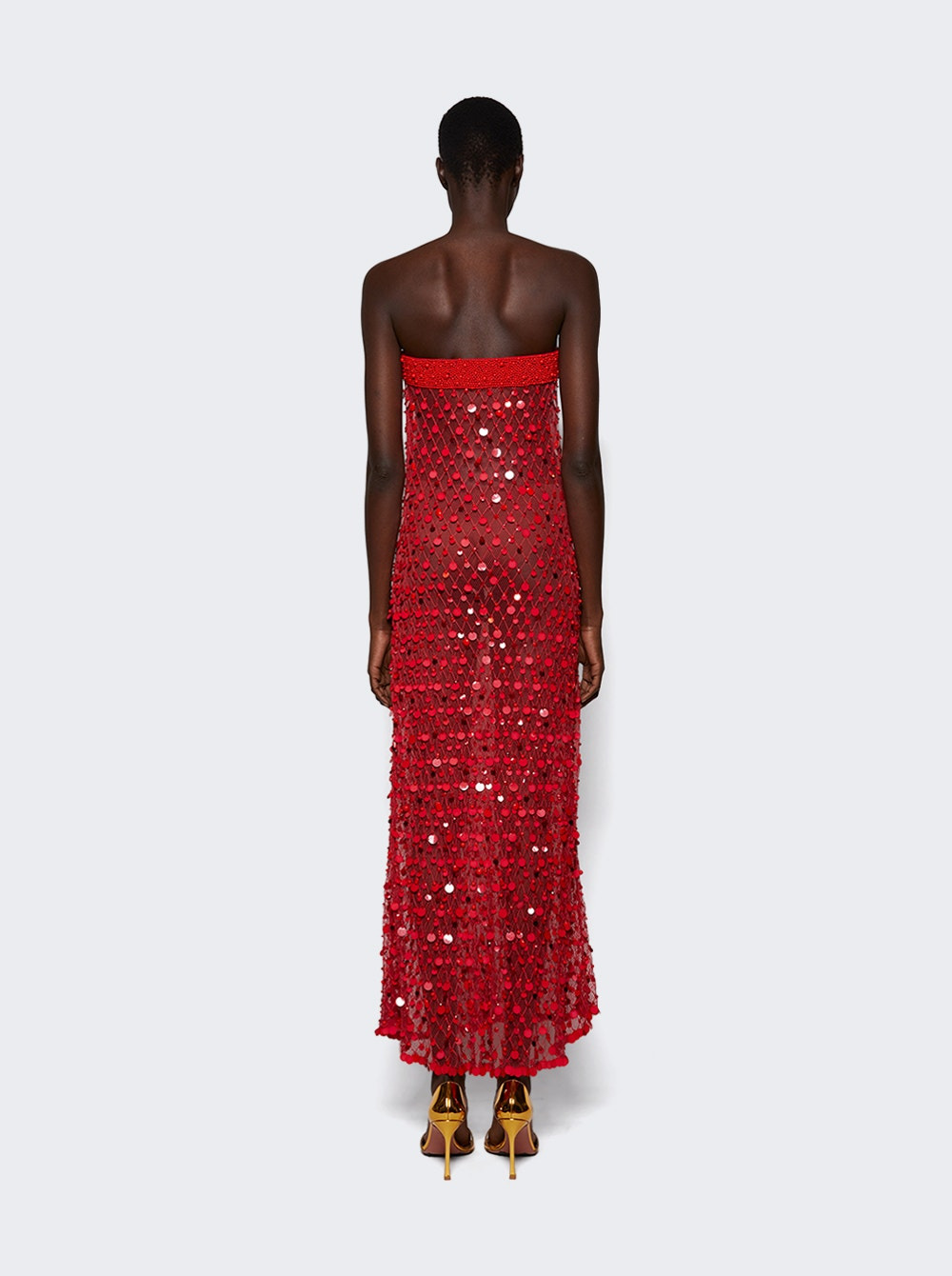 Fishnet Bandeau Maxi Dress Red - 4