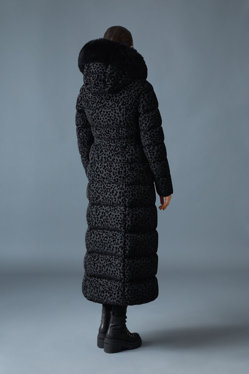 CALINA-FLPZ Down Maxi Coat With Belt and Shearling Hood Trim 4