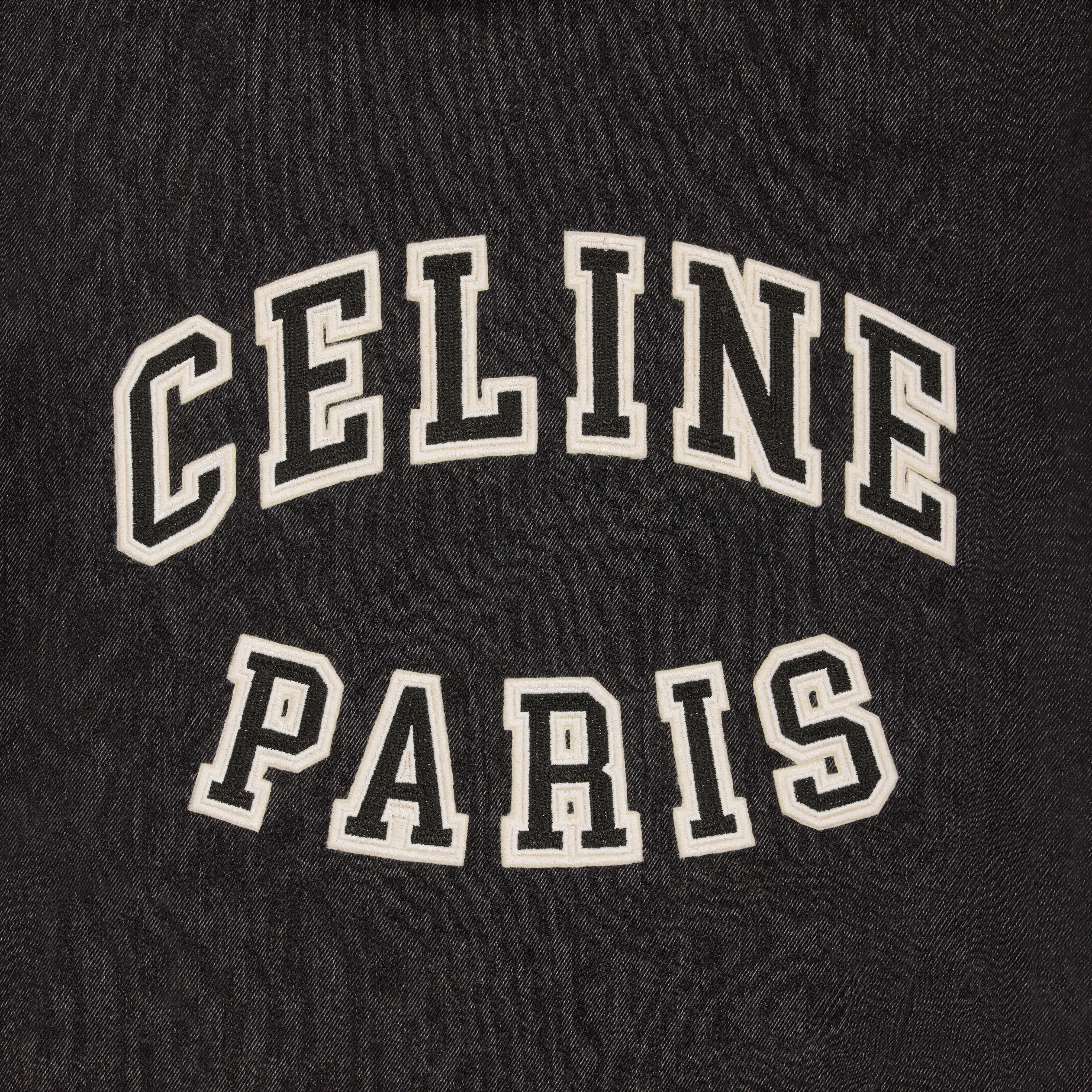 loose celine teddy jacket in charcoal wash denim - 3