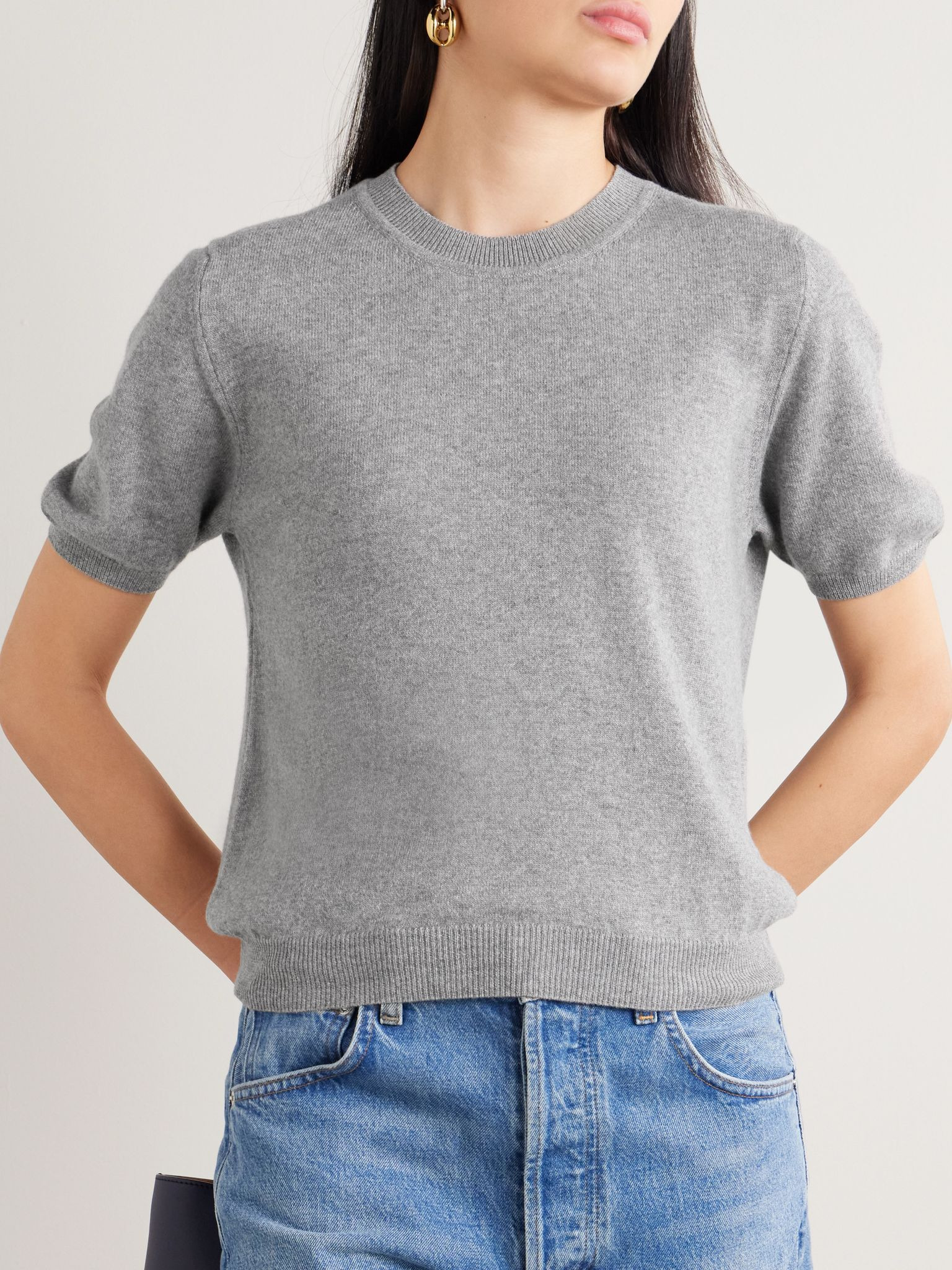 Emer cropped cashmere and cotton-blend T-shirt Gray - 3
