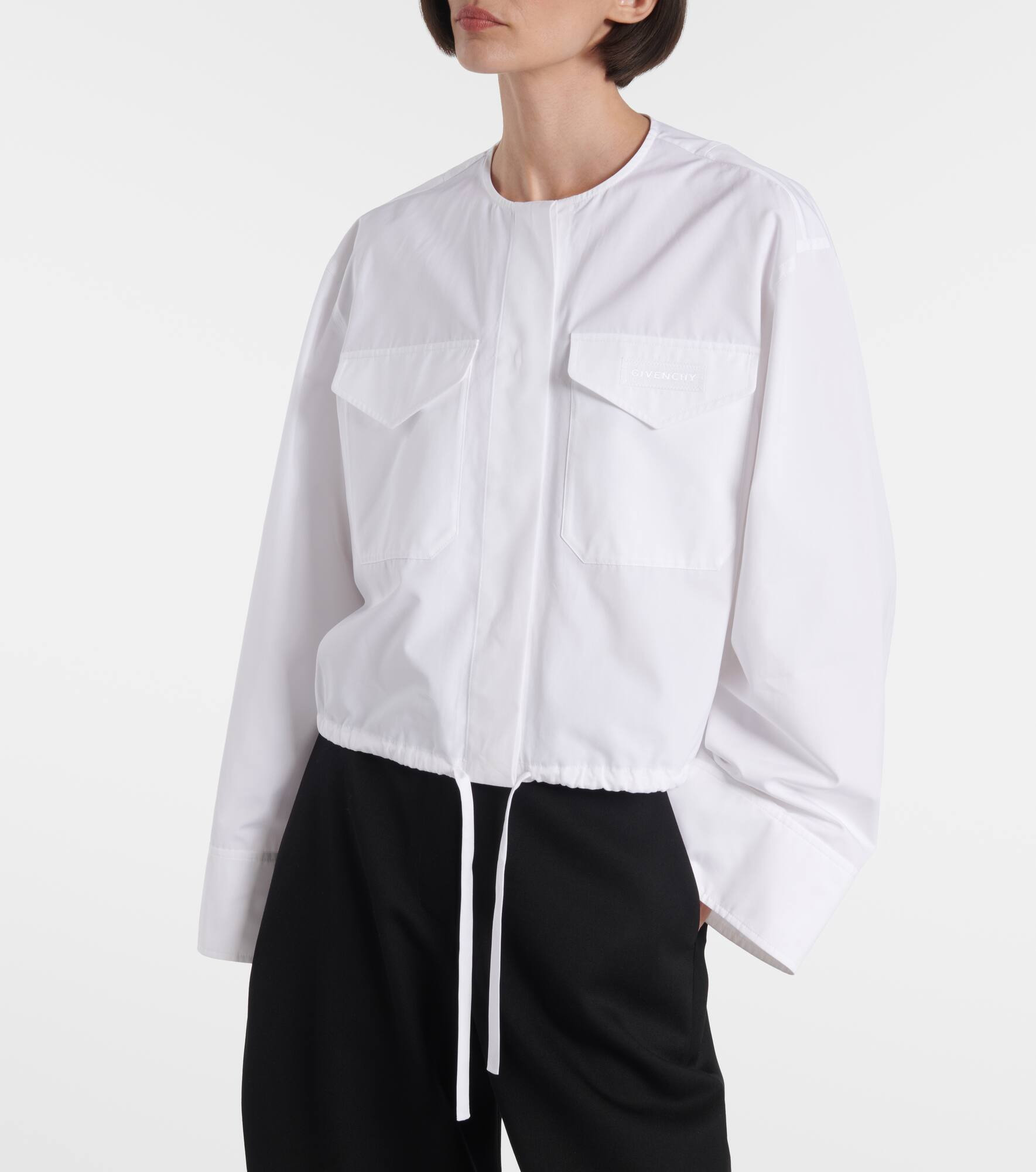 Logo cropped cotton poplin shirt - 5