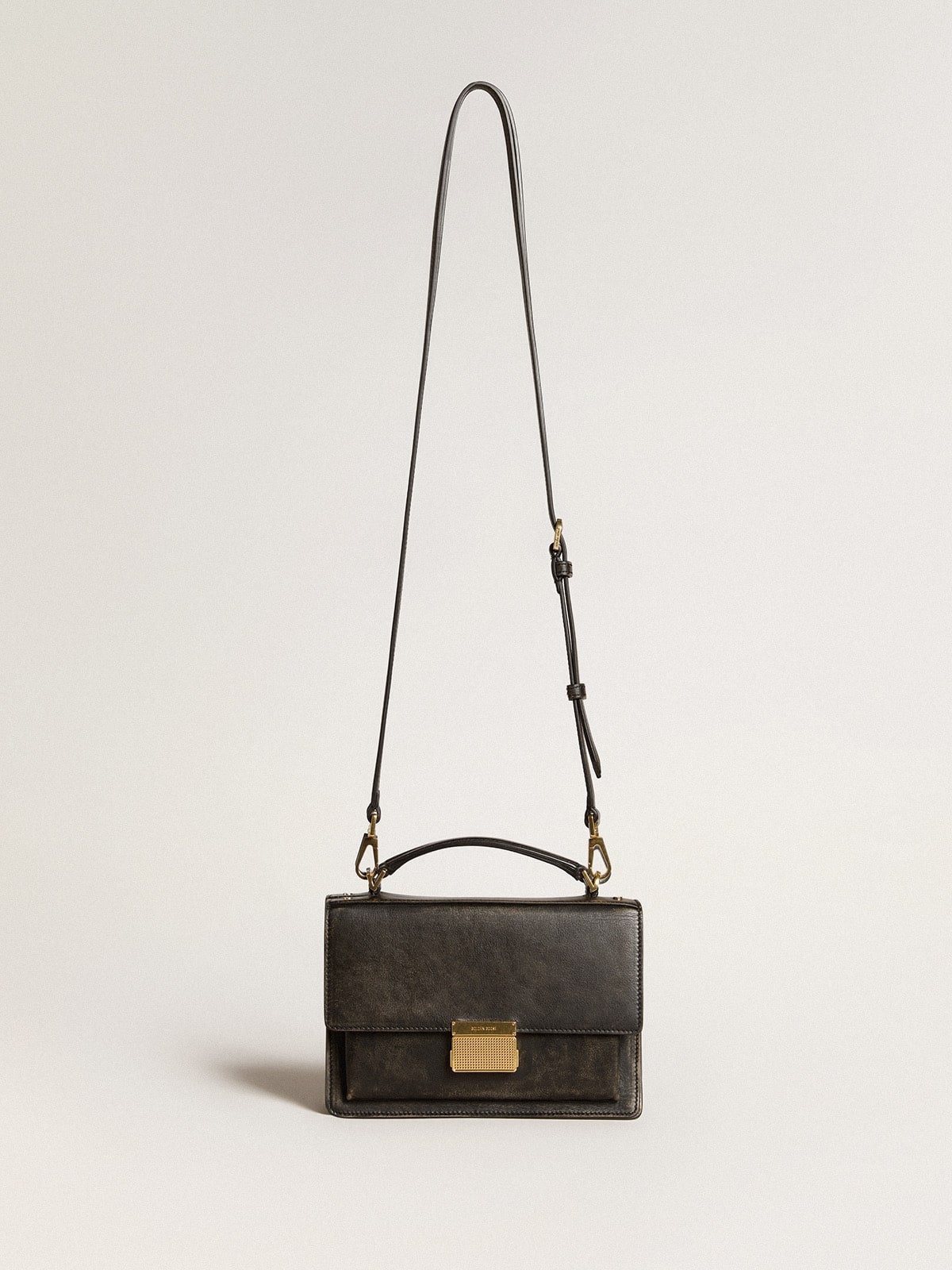 Venezia Bag in black distressed leather with gold details - 2