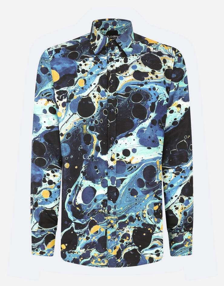 Silk Martini-fit shirt with blue marbled print - 3