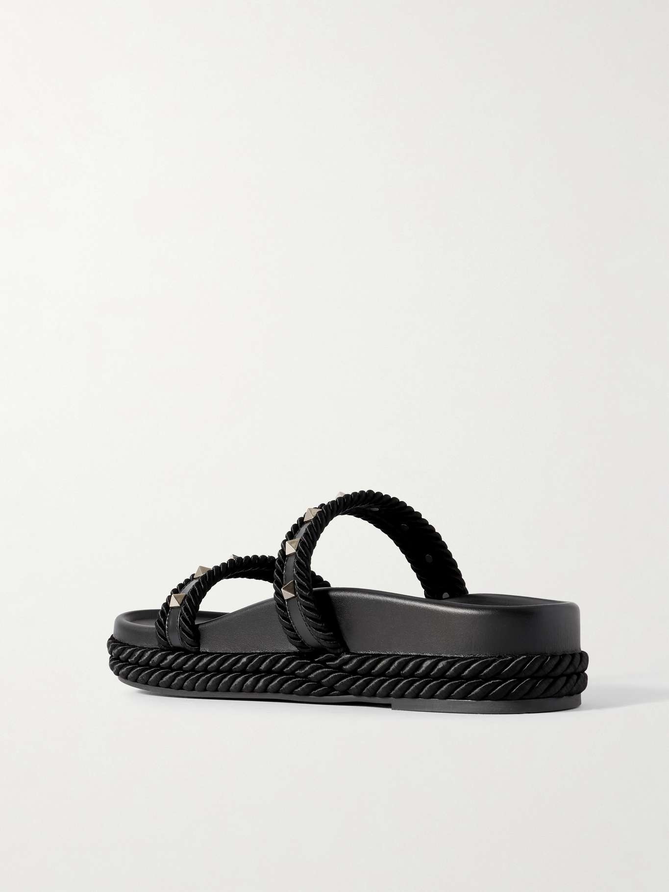 Rockstud rope-trimmed studded leather slides Black - 3