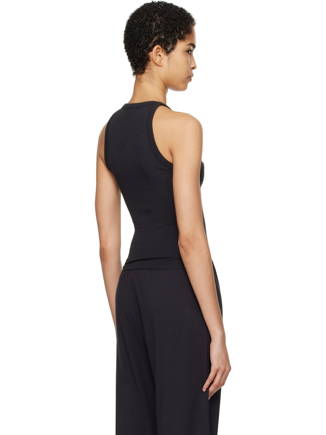 Black Cotton Jersey Crew Neck Tank Top - 3