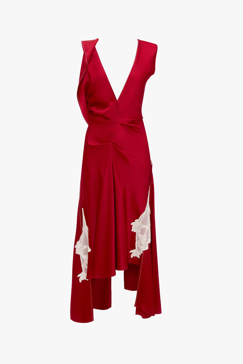 Draped Lace Midi Dress In Poppy Red 1