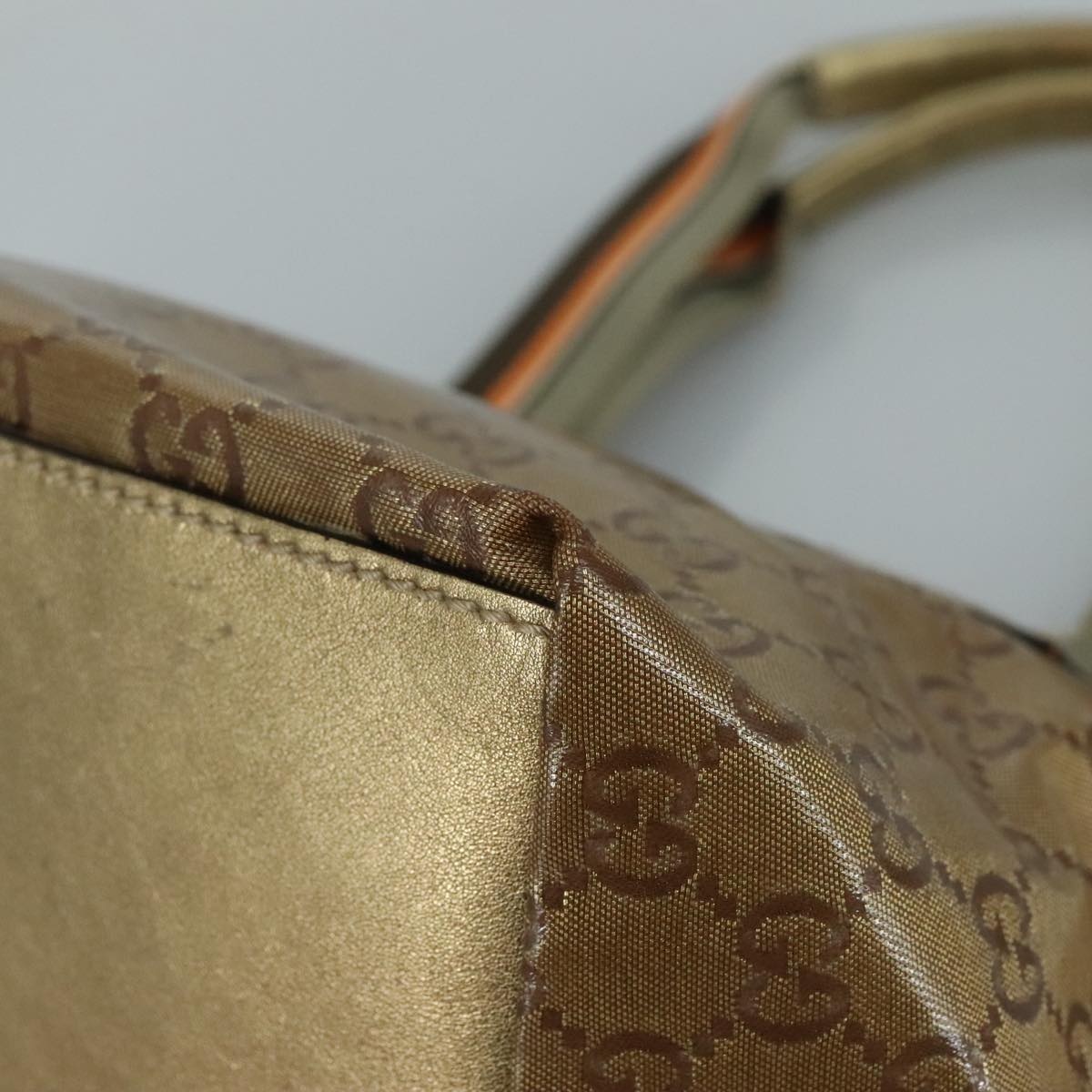 GUCCI GG Crystal Sherry Line Hand Bag Gray Gold Brown - 11