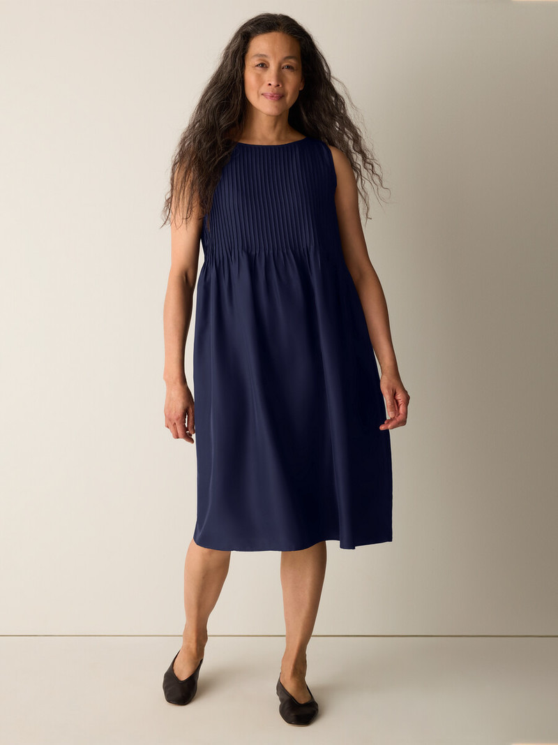 Pleated Silk Bateau Neck Dress 3