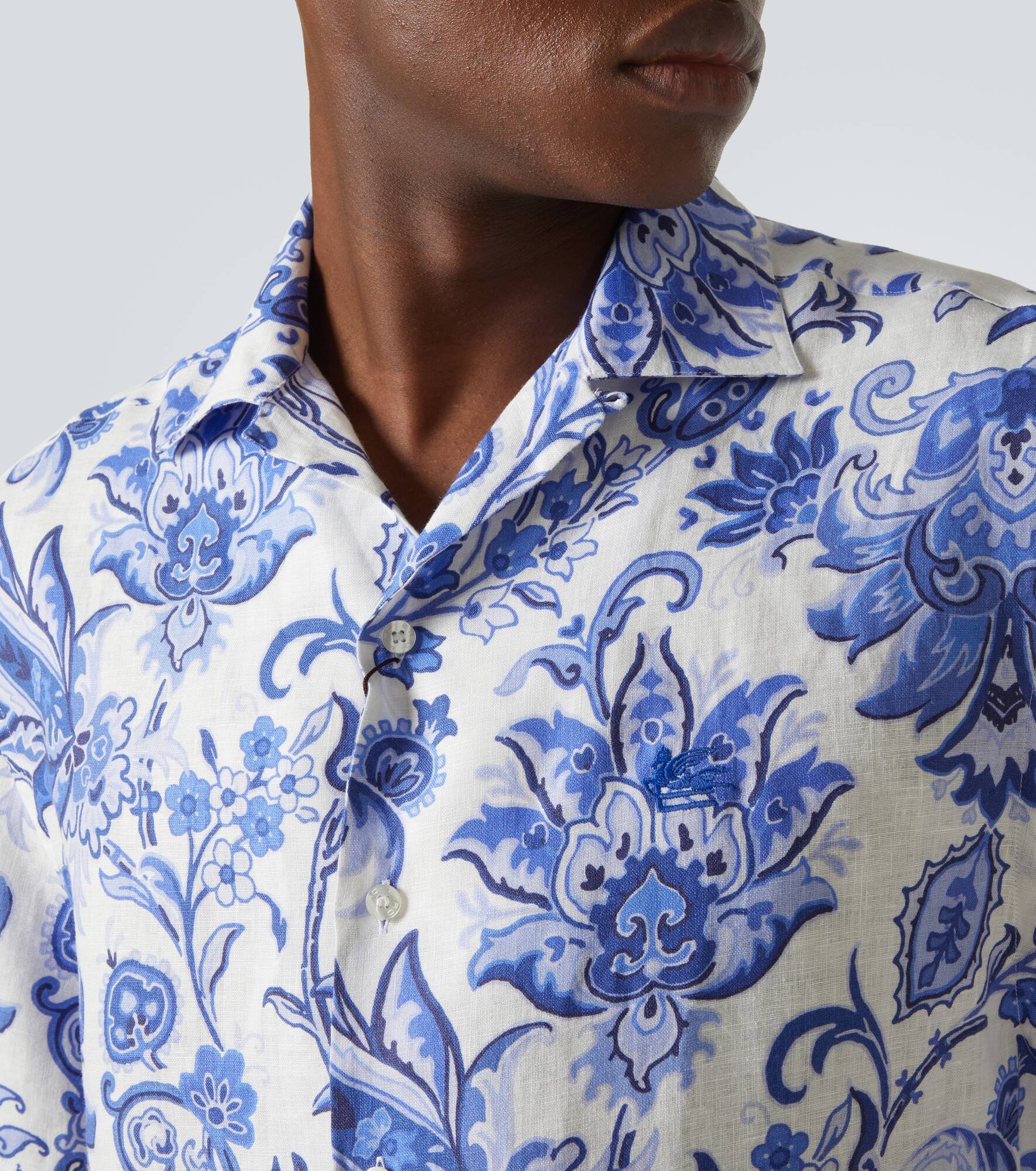 Printed linen bowling shirt - 5