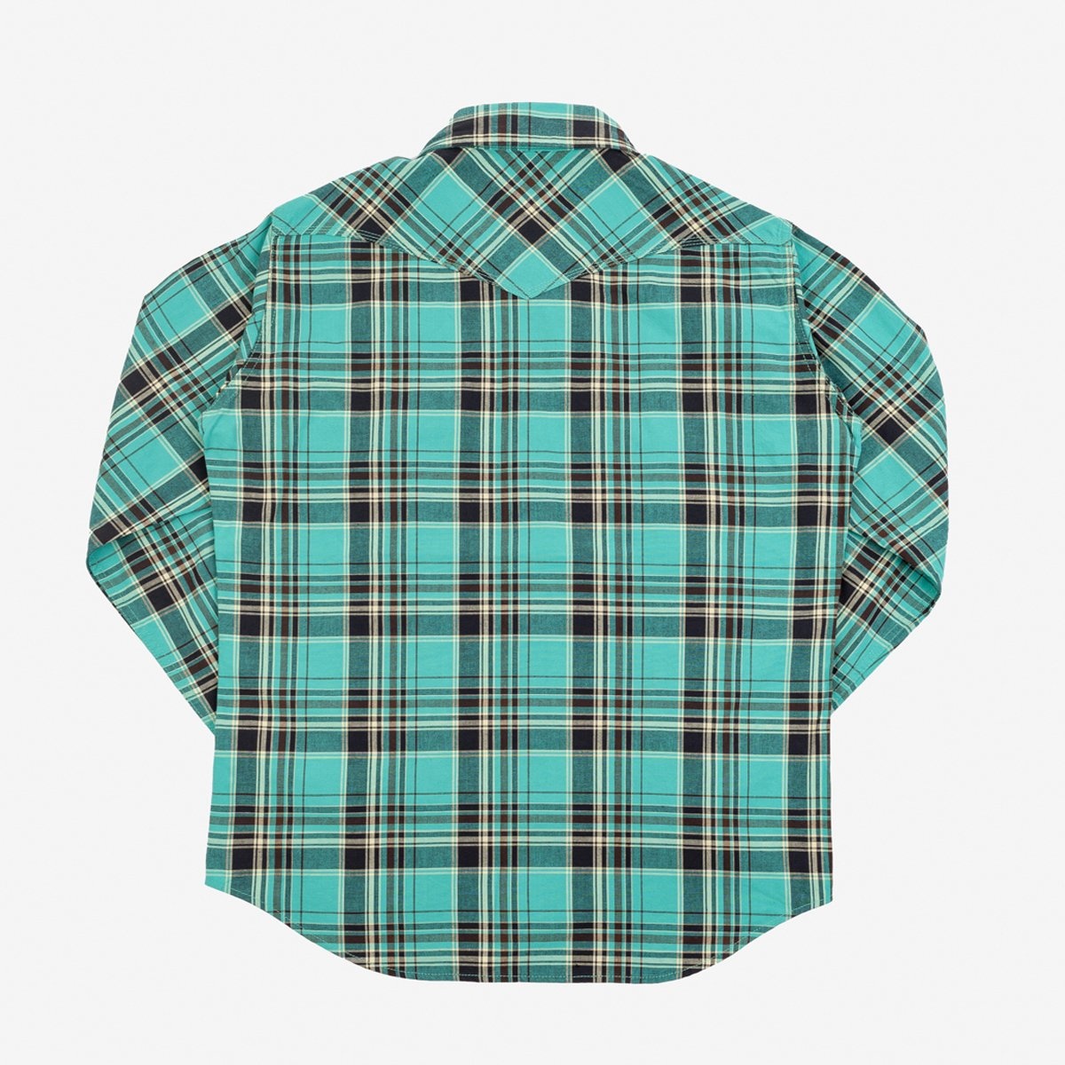IHSH-355-GRN 5oz Selvedge Madras Check Western Shirt - Green - 5