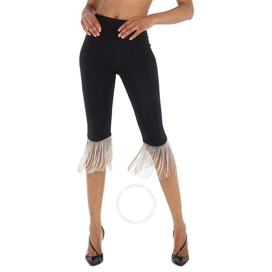 Burberry Ladies Black Charente Crystal Fringed Stretch Jersey Leggings - 1