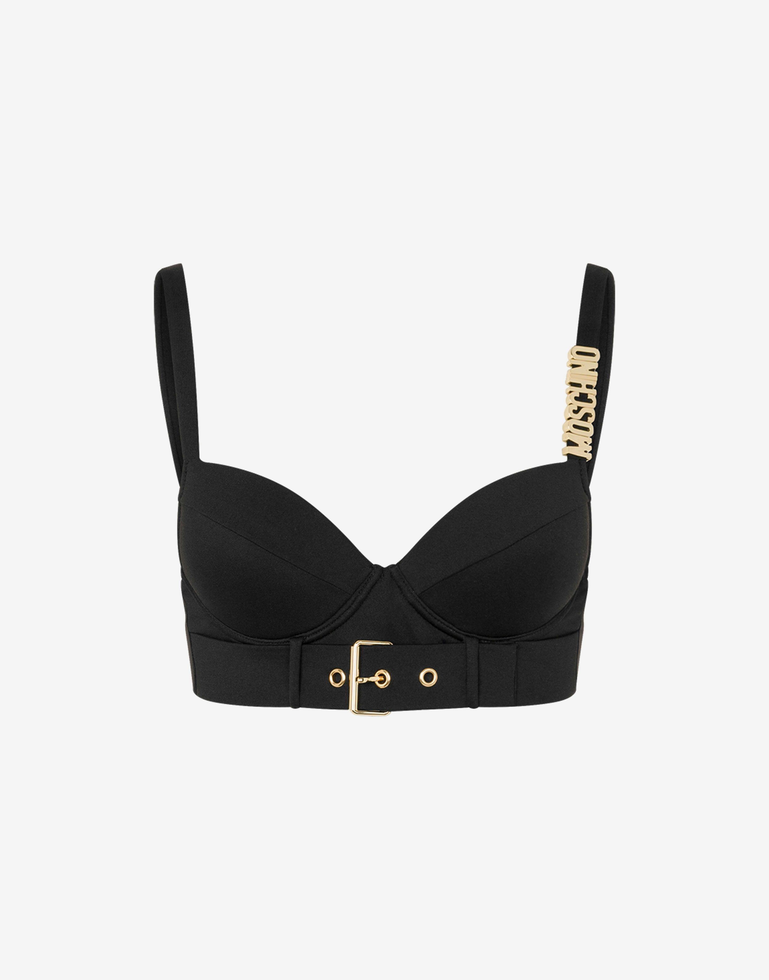 GOLD BUCKLE LYCRA PADDED BIKINI TOP - 1