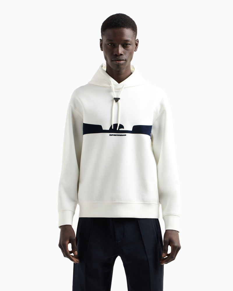 HOODED SWEATSHIRT IN DOUBLE JERSEY WITH CONTOURED EAGLE FLOCKED PRINT 2