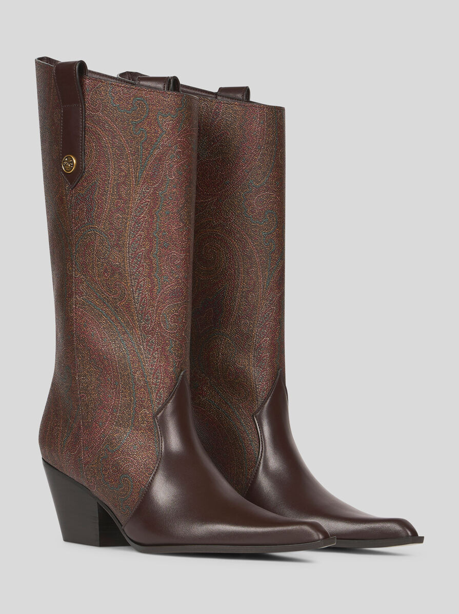 PAISLEY JACQUARD AND LEATHER BOOTS - 3