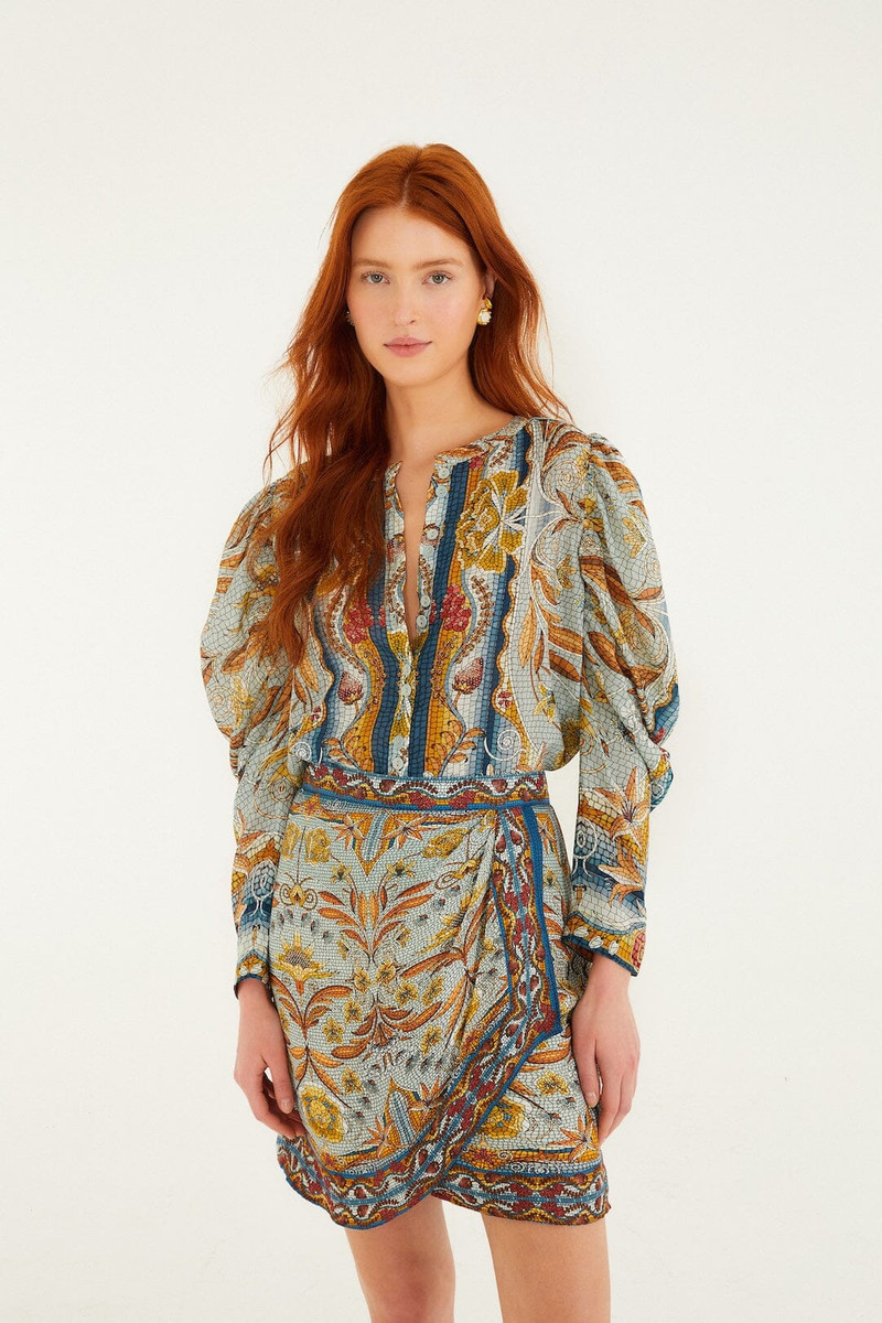 Blue Mosaic Garden Lenzing Ecovero Viscose Mini Wrap Skirt 1