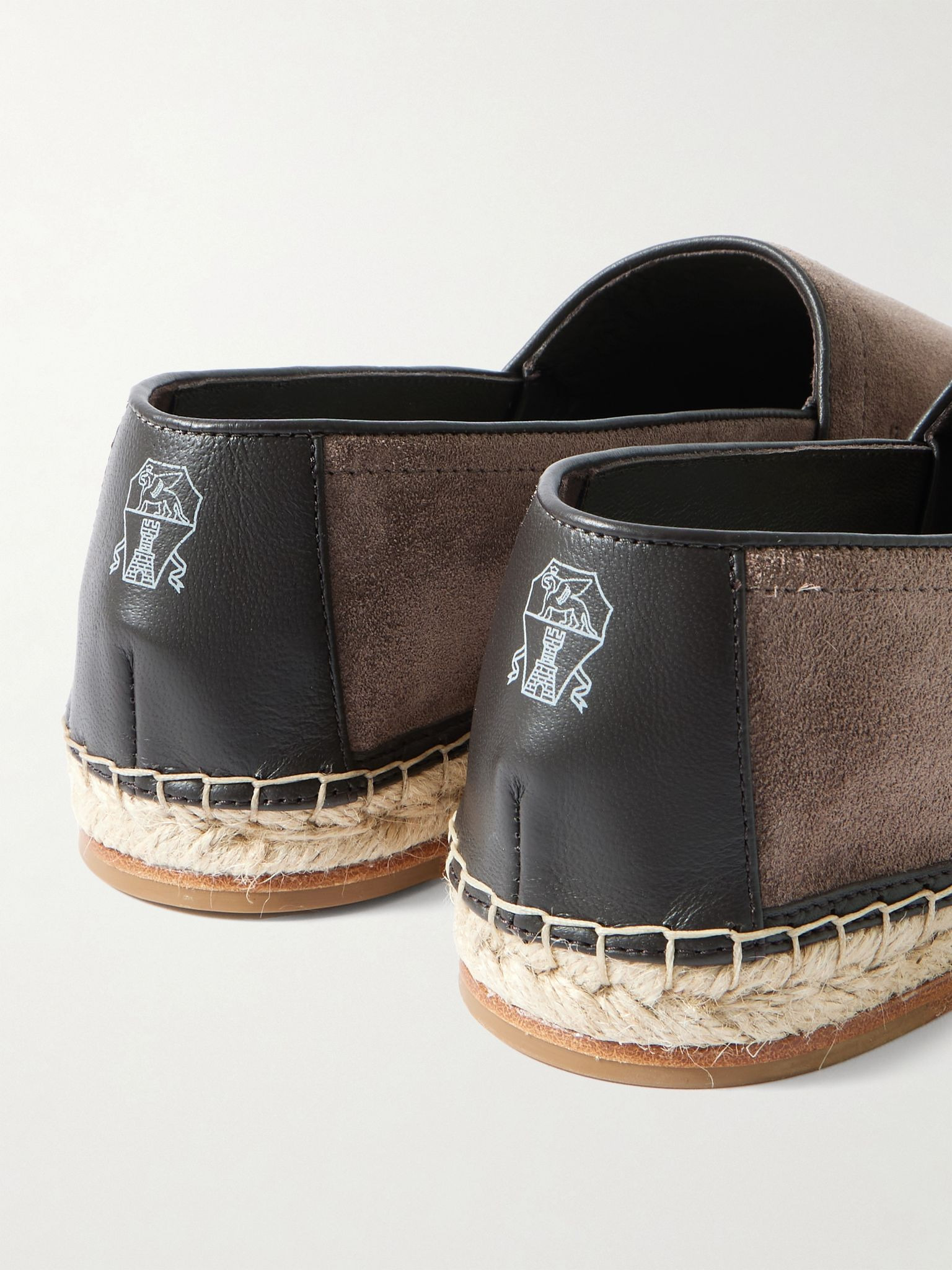 Leather-Trimmed Suede Espadrilles Brown - 5