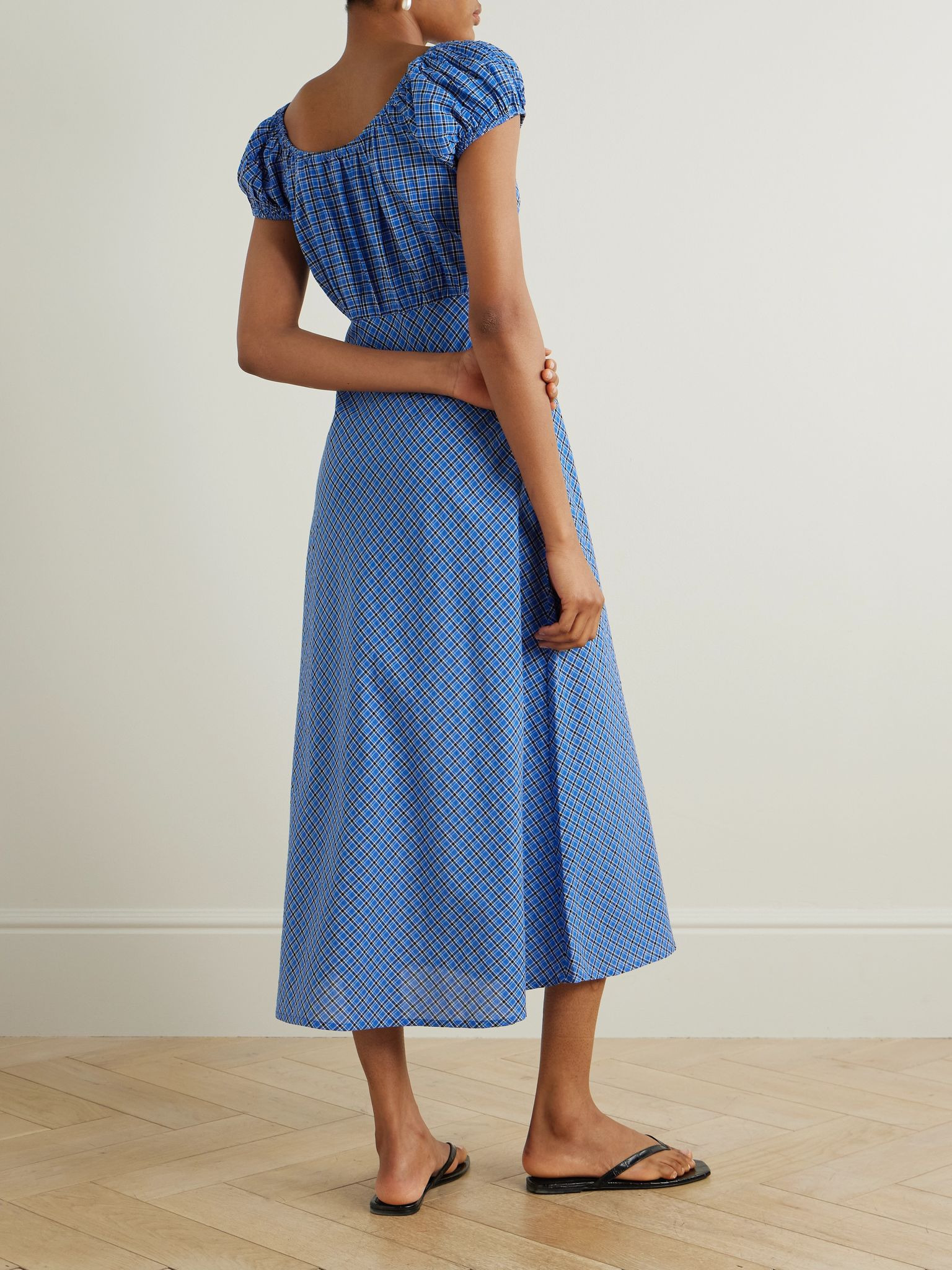 Sofia checked organic cotton-voile midi dress Blue - 3