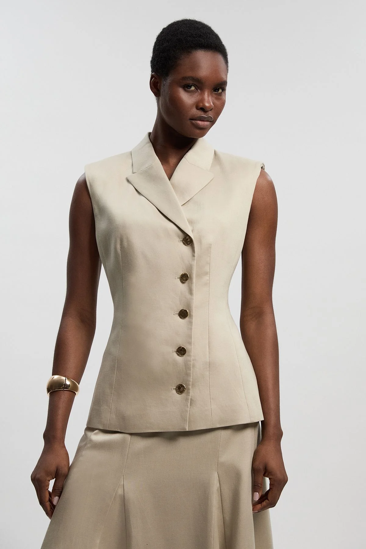 Tailored Linen Corset Back Detail Button Front Waistcoat - 1